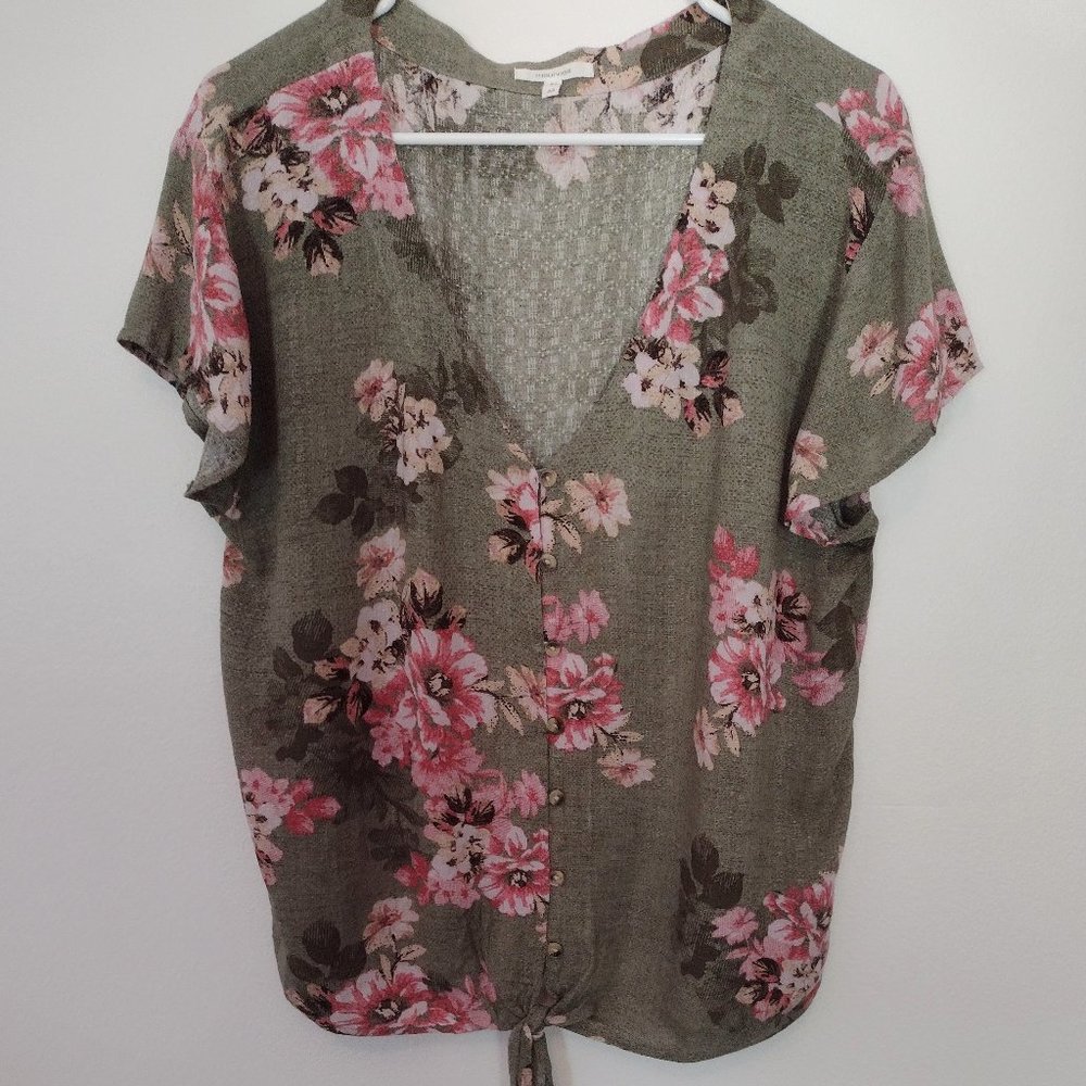 Maurice's Bottom Tie Loose Fit top with flutter sleeves